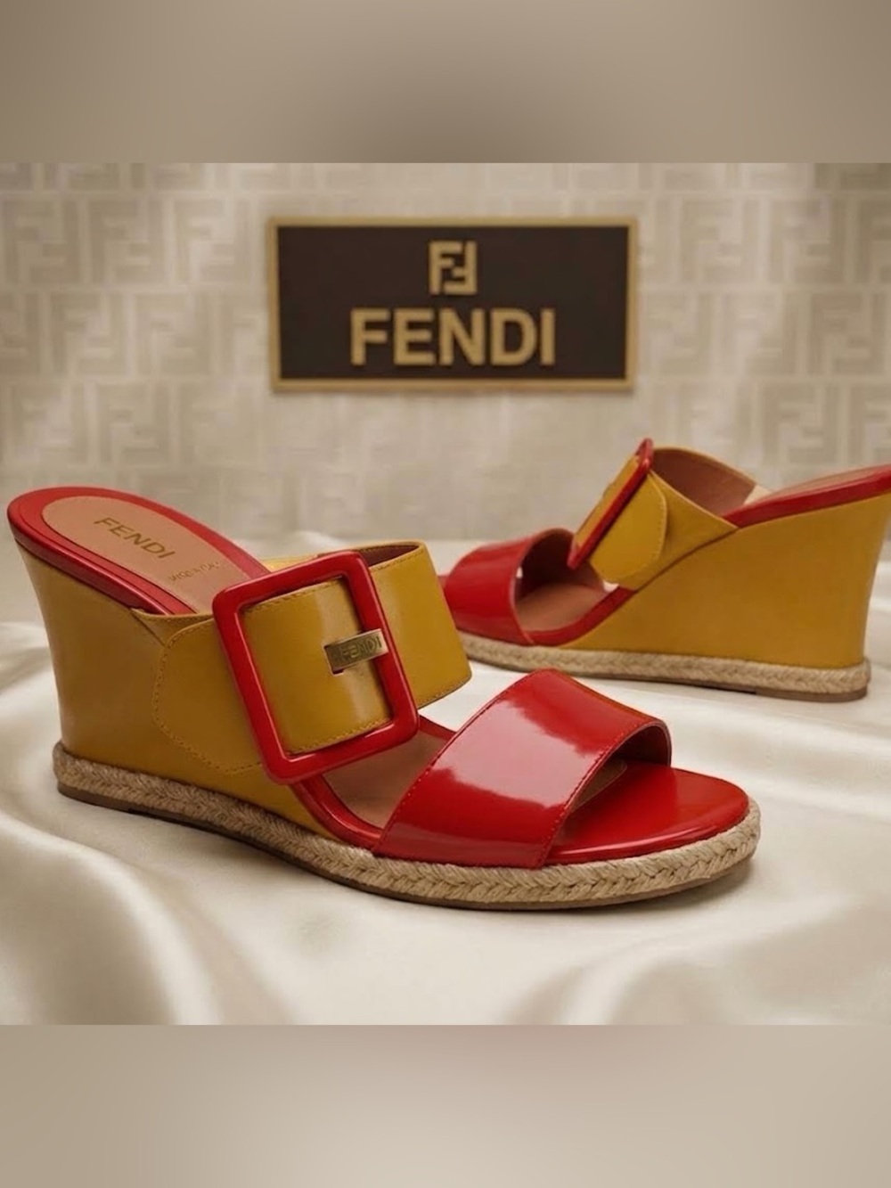 FENDI Color Block Wedge Sandals